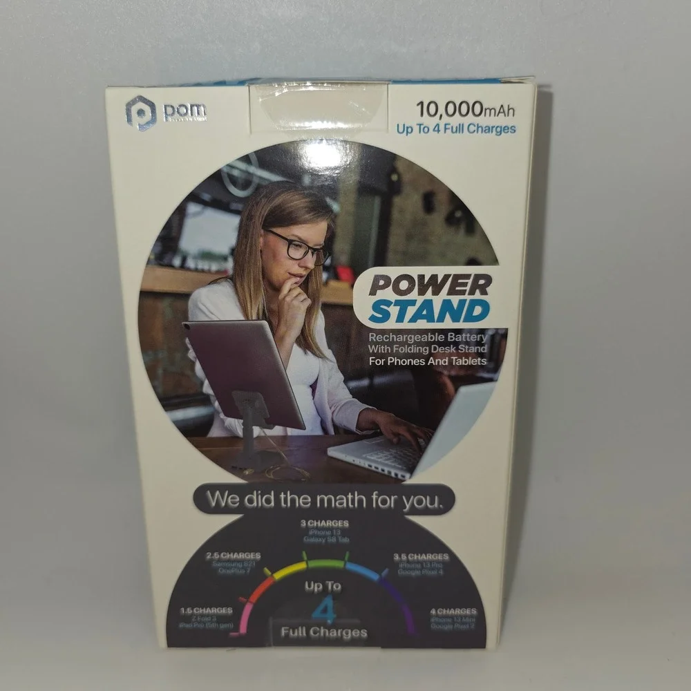 POM Power Stand 10000mAh Portable Charger Folding Desk Stand New Gray Adjustable